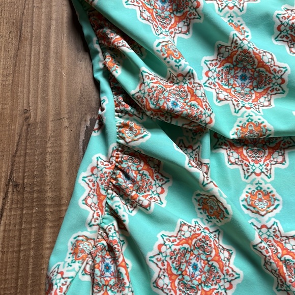 Cabana Life Teal/Orange Printed One Piece Bathing Suit - Picture 4 of 10